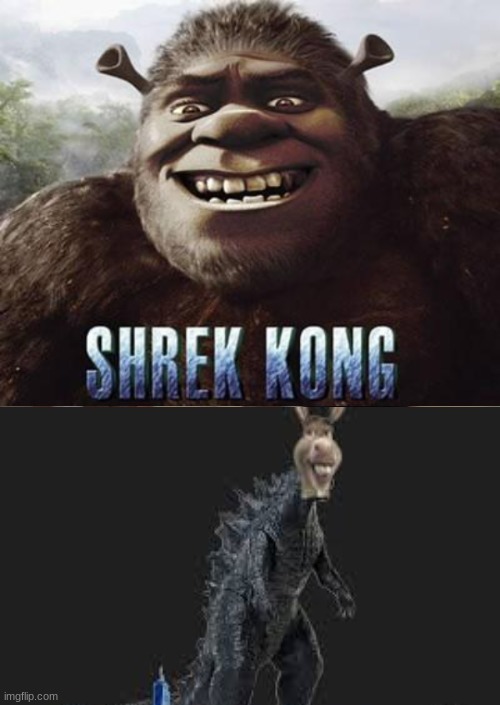 GODZILLA KONG | image tagged in memes,shrek,donkey | made w/ Imgflip meme maker