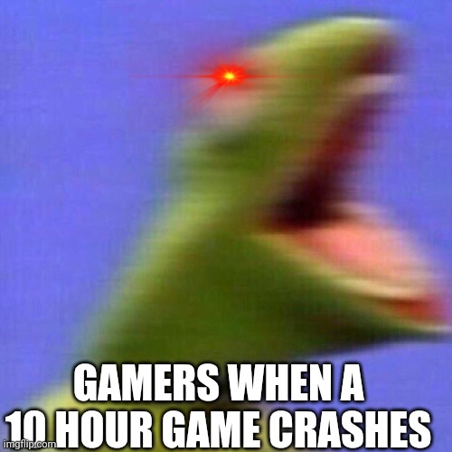 kermit screaming | GAMERS WHEN A 10 HOUR GAME CRASHES | image tagged in kermit screaming | made w/ Imgflip meme maker