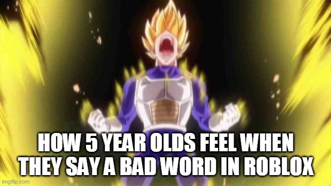 vegeta | HOW 5 YEAR OLDS FEEL WHEN THEY SAY A BAD WORD IN ROBLOX | image tagged in vegeta | made w/ Imgflip meme maker