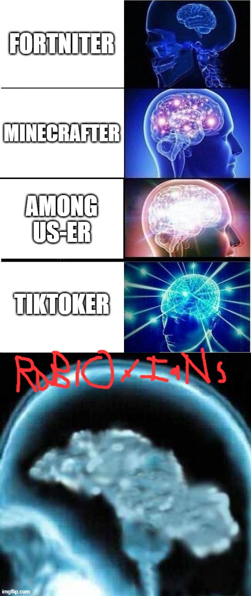 FORTNITER; MINECRAFTER; AMONG US-ER; TIKTOKER | image tagged in memes,expanding brain | made w/ Imgflip meme maker