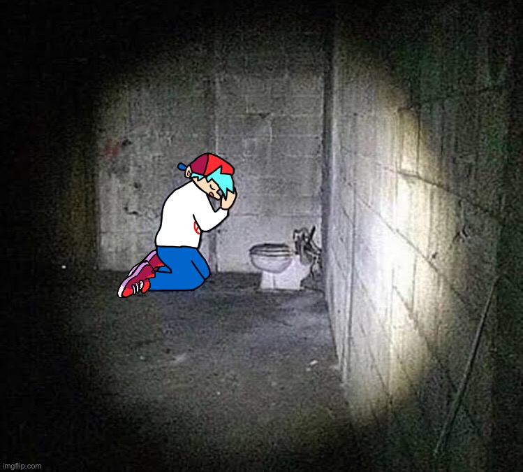 Shhh, he’s praying to the god of toilets | image tagged in cursed friday night funkin image | made w/ Imgflip meme maker