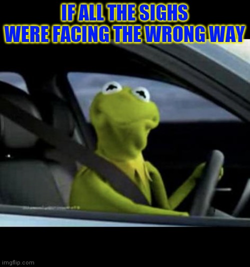Kermit Driving | IF ALL THE SIGHS WERE FACING THE WRONG WAY | image tagged in kermit driving | made w/ Imgflip meme maker