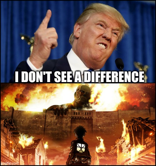 I don't | I DON'T SEE A DIFFERENCE | image tagged in donald trump's wall vs attack on titan | made w/ Imgflip meme maker