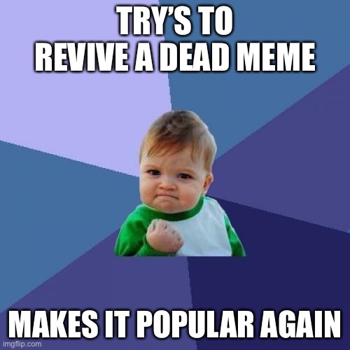 We can revive this meme! | TRY’S TO REVIVE A DEAD MEME; MAKES IT POPULAR AGAIN | image tagged in memes,success kid,dead memes | made w/ Imgflip meme maker