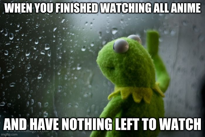kermit window | WHEN YOU FINISHED WATCHING ALL ANIME; AND HAVE NOTHING LEFT TO WATCH | image tagged in kermit window | made w/ Imgflip meme maker