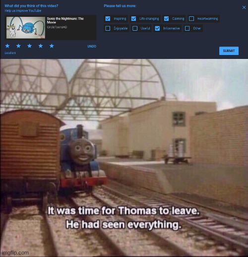 Thomas has seen enough. It was now time for him to leave, permanently | image tagged in it was time for thomas to leave,sonic the hedgehog | made w/ Imgflip meme maker