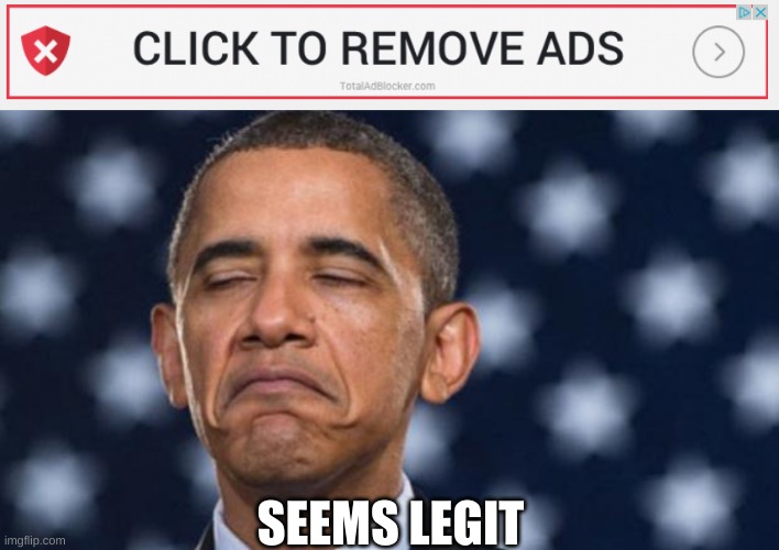 SEEMS LEGIT | image tagged in total ad blocker,seems legit obama | made w/ Imgflip meme maker