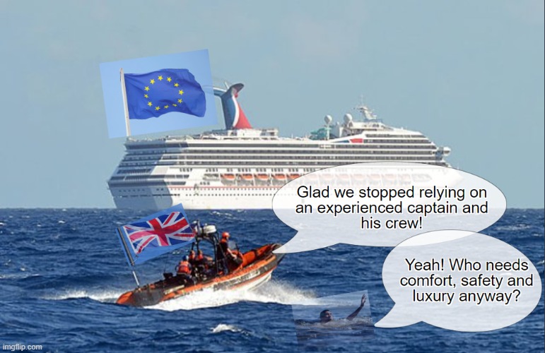 Why stay on a luxury cruiser when you can get sick on a lifeboat? | image tagged in brexit | made w/ Imgflip meme maker