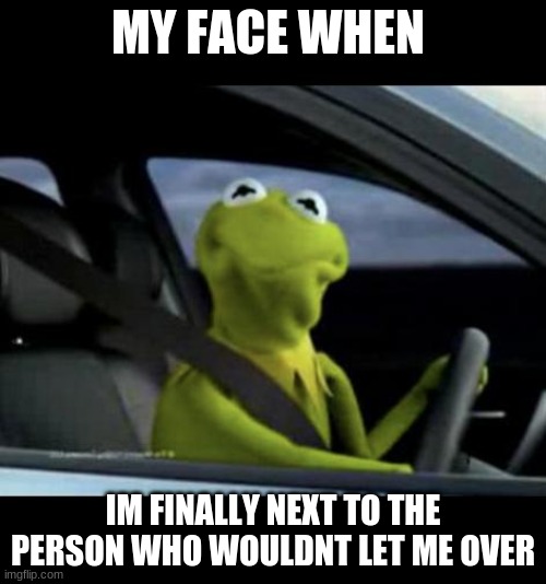 i cant go | MY FACE WHEN; IM FINALLY NEXT TO THE PERSON WHO WOULDNT LET ME OVER | image tagged in kermit driving | made w/ Imgflip meme maker
