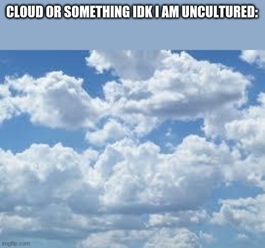 clouds | CLOUD OR SOMETHING IDK I AM UNCULTURED: | image tagged in clouds | made w/ Imgflip meme maker