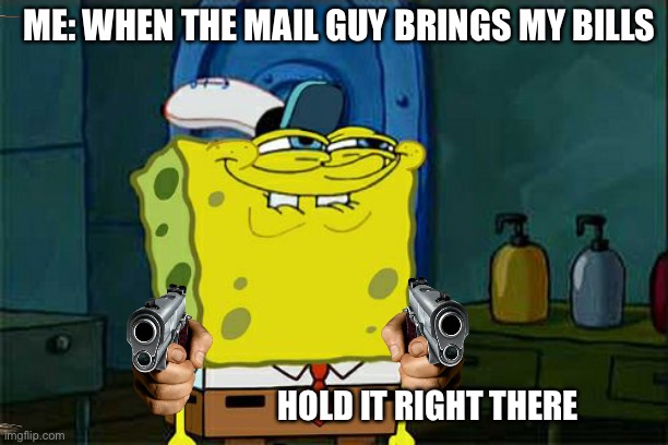 no bills sir | ME: WHEN THE MAIL GUY BRINGS MY BILLS; HOLD IT RIGHT THERE | image tagged in memes,don't you squidward,lol | made w/ Imgflip meme maker