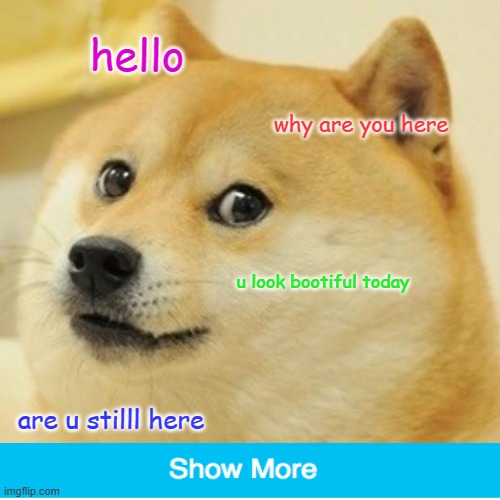 u really thought- | hello; why are you here; u look bootiful today; are u stilll here | image tagged in memes,doge | made w/ Imgflip meme maker