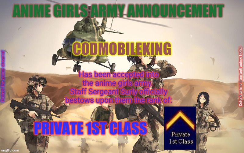 Anime Girls Army | CODMOBILEKING PRIVATE 1ST CLASS | image tagged in anime girls army | made w/ Imgflip meme maker