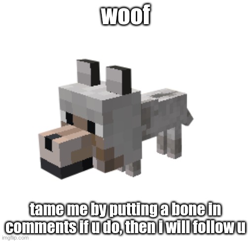 minecraft wolf | woof; tame me by putting a bone in comments if u do, then i will follow u | image tagged in minecraft wolf | made w/ Imgflip meme maker