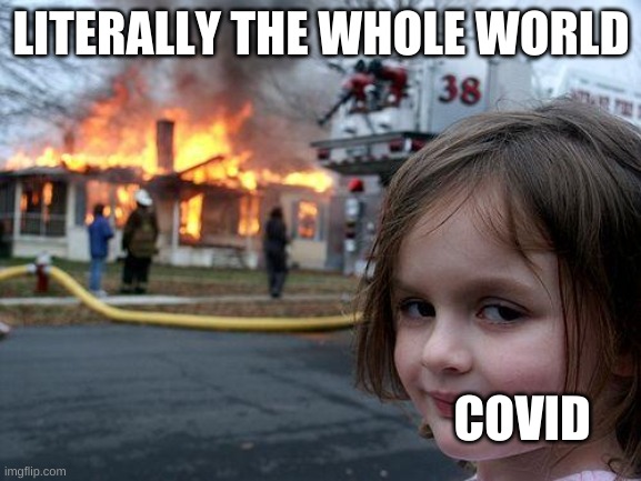 Disaster Girl Meme | LITERALLY THE WHOLE WORLD; COVID | image tagged in memes,disaster girl | made w/ Imgflip meme maker