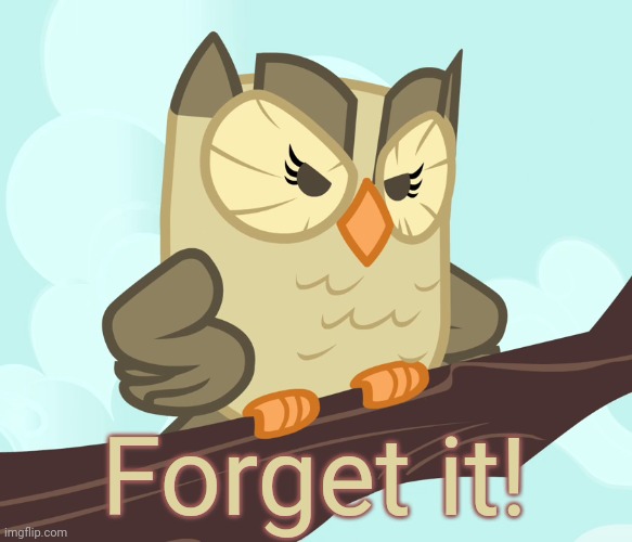 Scowled Owlowiscious (MLP) | Forget it! | image tagged in scowled owlowiscious mlp | made w/ Imgflip meme maker