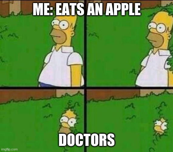 ric rol | ME: EATS AN APPLE; DOCTORS | image tagged in homer simpson in bush - large | made w/ Imgflip meme maker