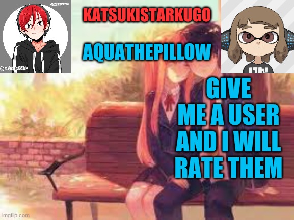 KatsukiStarkugoXAquathepillow | GIVE ME A USER AND I WILL RATE THEM | image tagged in katsukistarkugoxaquathepillow | made w/ Imgflip meme maker