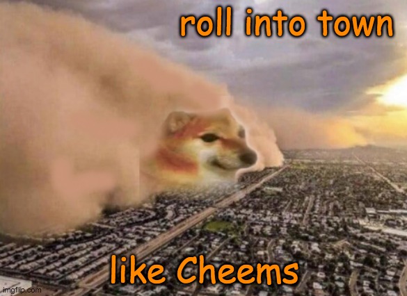 Cheems arrives in a new template | roll into town; like Cheems | image tagged in cheems cloud,city | made w/ Imgflip meme maker