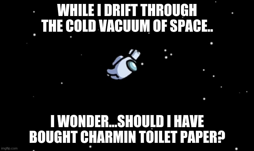 too true | WHILE I DRIFT THROUGH THE COLD VACUUM OF SPACE.. I WONDER...SHOULD I HAVE BOUGHT CHARMIN TOILET PAPER? | image tagged in among us ejected | made w/ Imgflip meme maker