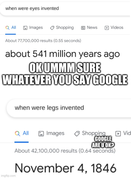??? | OK UMMM SURE WHATEVER YOU SAY GOOGLE; GOOGLE ARE U OK? | image tagged in blank white template | made w/ Imgflip meme maker