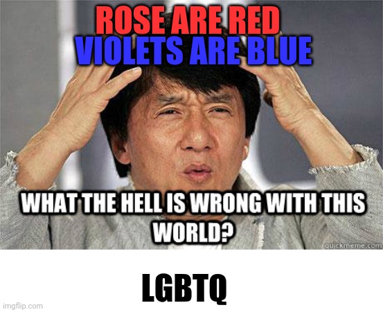 What the hell is wrong with this world? | ROSE ARE RED; VIOLETS ARE BLUE; LGBTQ | image tagged in what the hell is wrong with this world,memes,roses are red violets are are blue,lgbtq | made w/ Imgflip meme maker