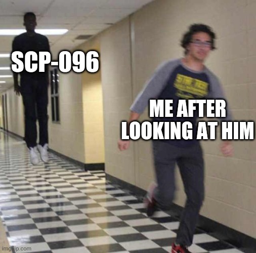 R U N | SCP-096; ME AFTER LOOKING AT HIM | image tagged in floating boy chasing running boy,run,scp,096 | made w/ Imgflip meme maker