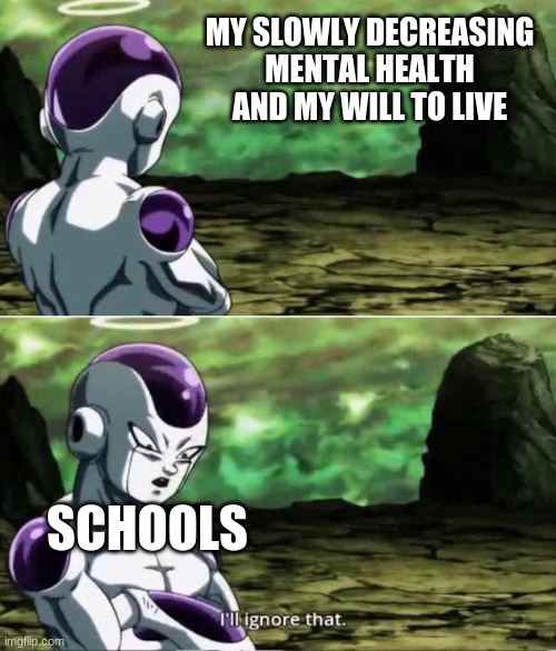 Meme | MY SLOWLY DECREASING MENTAL HEALTH AND MY WILL TO LIVE; SCHOOLS | image tagged in ill ignore that | made w/ Imgflip meme maker
