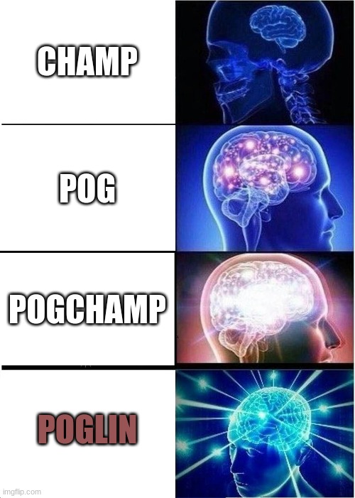 the pogz | CHAMP; POG; POGCHAMP; POGLIN | image tagged in memes,expanding brain | made w/ Imgflip meme maker