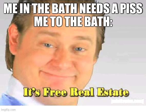 It's Free Real Estate | ME IN THE BATH NEEDS A PISS
ME TO THE BATH: | image tagged in it's free real estate | made w/ Imgflip meme maker