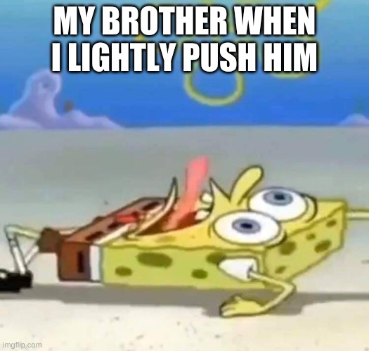 FFFF | MY BROTHER WHEN I LIGHTLY PUSH HIM | image tagged in spongebob,fight | made w/ Imgflip meme maker