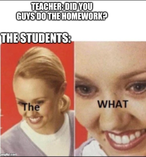TEACHER: DID YOU GUYS DO THE HOMEWORK? THE STUDENTS: | image tagged in repost | made w/ Imgflip meme maker