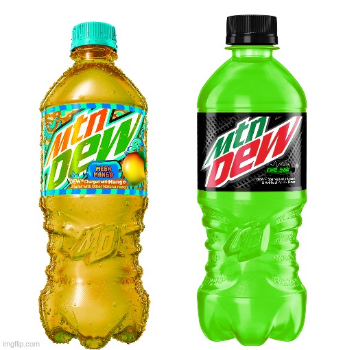 So I just wanted to show you my Mountain Dew ideas, Mega Mango and Online(green apple flavor)! | image tagged in fun,mountain dew,custom mountain dew | made w/ Imgflip meme maker