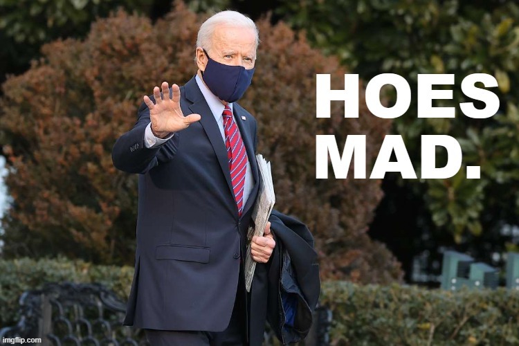 Joe Biden hoes mad | image tagged in joe biden hoes mad,new template,hoes,mad,joe biden,biden | made w/ Imgflip meme maker