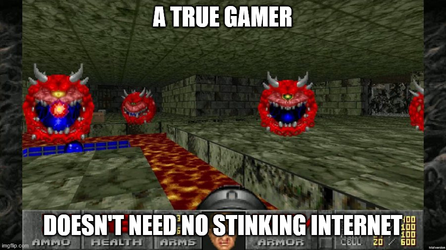 A TRUE GAMER DOESN'T NEED NO STINKING INTERNET | made w/ Imgflip meme maker