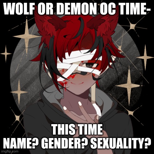 Oc time! | WOLF OR DEMON OC TIME-; THIS TIME
NAME? GENDER? SEXUALITY? | image tagged in oc time | made w/ Imgflip meme maker