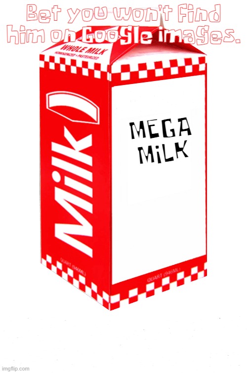 DON'T GOOGLE IT | Bet you won't find him on Google Images. MEGA
MILK | image tagged in blank milk carton | made w/ Imgflip meme maker