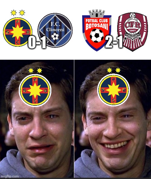 FCSB fans right now | 2-1; 0-1 | image tagged in peter parker,memes,fcsb,steaua,cfr cluj,fotbal | made w/ Imgflip meme maker