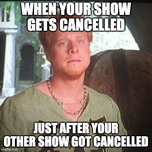 wash knights tale | WHEN YOUR SHOW GETS CANCELLED; JUST AFTER YOUR OTHER SHOW GOT CANCELLED | image tagged in wash knights tale | made w/ Imgflip meme maker