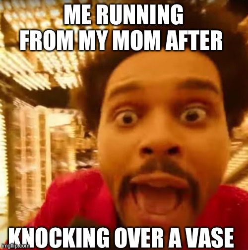 Help me | ME RUNNING FROM MY MOM AFTER; KNOCKING OVER A VASE | image tagged in the weekend | made w/ Imgflip meme maker