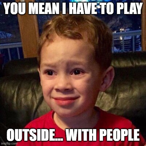 It's 8 degrees | YOU MEAN I HAVE TO PLAY; OUTSIDE... WITH PEOPLE | image tagged in gavin meme,outside | made w/ Imgflip meme maker