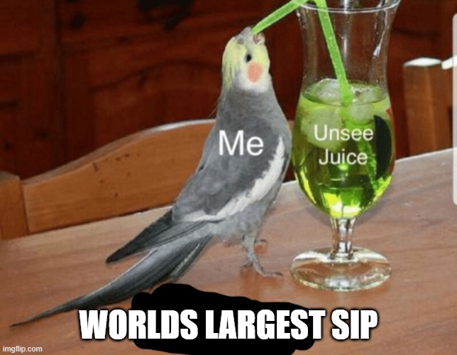 Unsee juice | WORLDS LARGEST SIP | image tagged in unsee juice | made w/ Imgflip meme maker