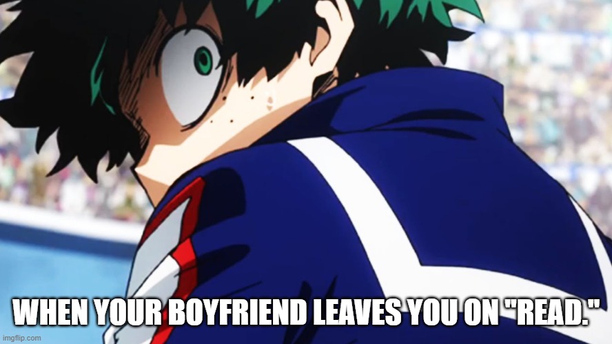 funny deku meme | WHEN YOUR BOYFRIEND LEAVES YOU ON "READ." | image tagged in deku what you say | made w/ Imgflip meme maker