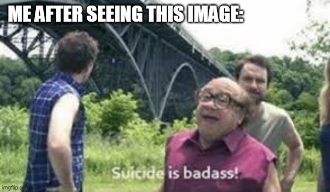 suicide is badass | ME AFTER SEEING THIS IMAGE: | image tagged in suicide is badass | made w/ Imgflip meme maker