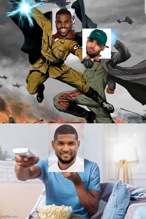 Jason Derulo vs Chris Brown, battle of the century | image tagged in stalin vs hitler,music,memes | made w/ Imgflip meme maker