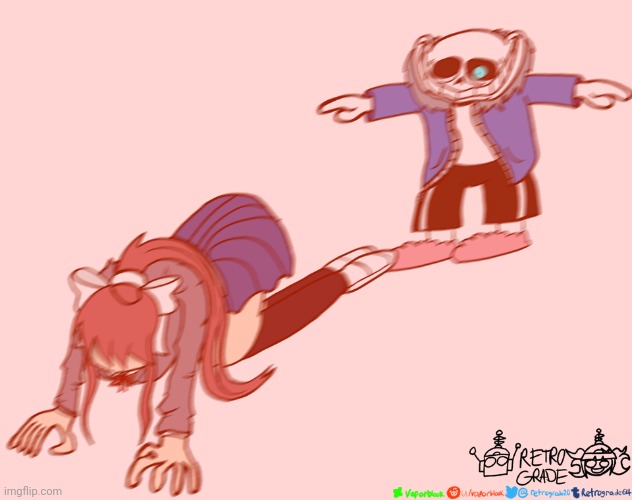 sans t-posing on monika | image tagged in sans t-posing on monika | made w/ Imgflip meme maker