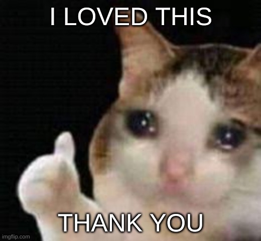 Approved crying cat | I LOVED THIS THANK YOU | image tagged in approved crying cat | made w/ Imgflip meme maker