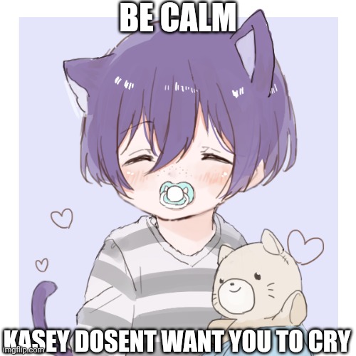 Kasey | BE CALM KASEY DOSENT WANT YOU TO CRY | image tagged in kasey | made w/ Imgflip meme maker