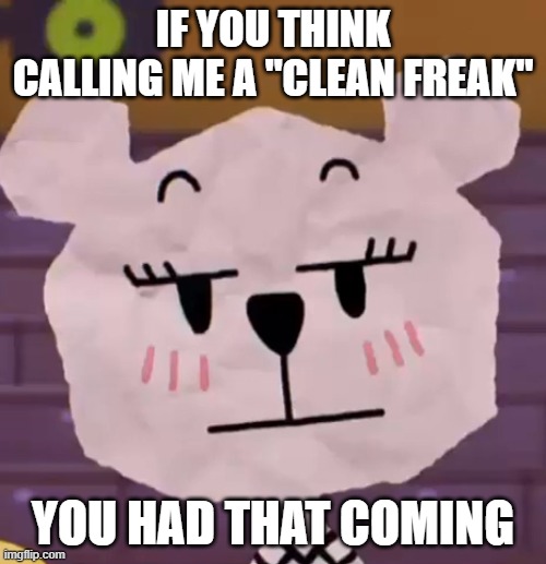 Do not call her clean freak | IF YOU THINK CALLING ME A "CLEAN FREAK"; YOU HAD THAT COMING | image tagged in unamused teri | made w/ Imgflip meme maker