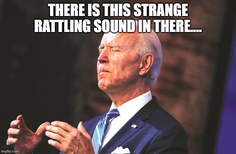 Biden Squeeze | THERE IS THIS STRANGE RATTLING SOUND IN THERE.... | image tagged in biden squeeze | made w/ Imgflip meme maker